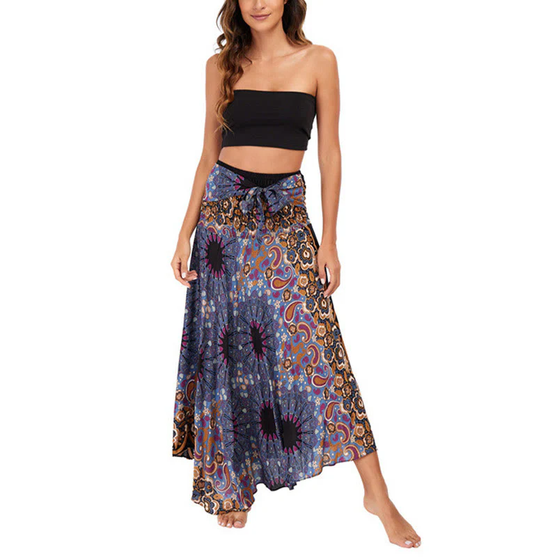 Buddha Stones Due stili Indossare Bohemien Mandala Fiore Goccia d'acqua Gonna con lacci Vestito - Image 17