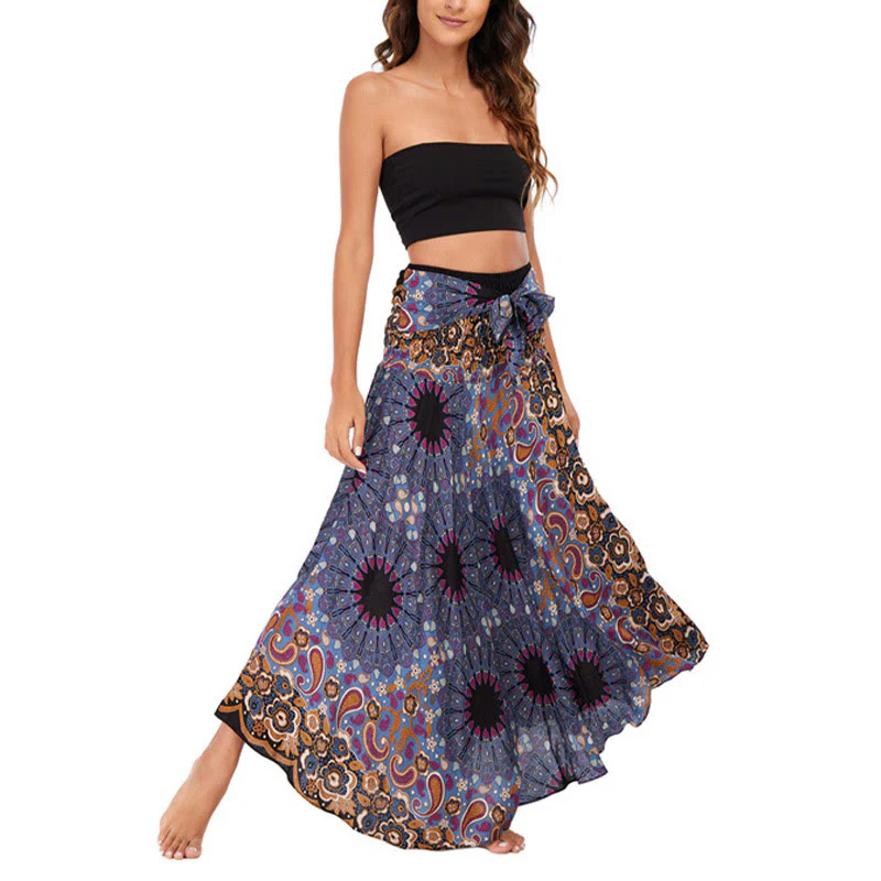 Buddha Stones Due stili Indossare Bohemien Mandala Fiore Goccia d'acqua Gonna con lacci Vestito - Image 19