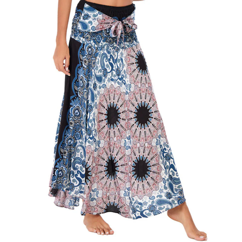 Buddha Stones Due stili Indossare Bohemien Mandala Fiore Goccia d'acqua Gonna con lacci Vestito - Image 9