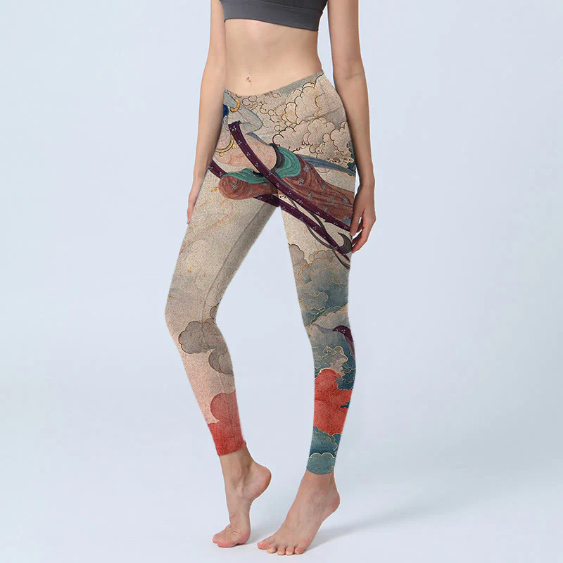 Buddha Stones Dunhuang Flying Apsaras Auspicious Clouds Stampa Leggings Fitness Pantaloni Yoga Donna