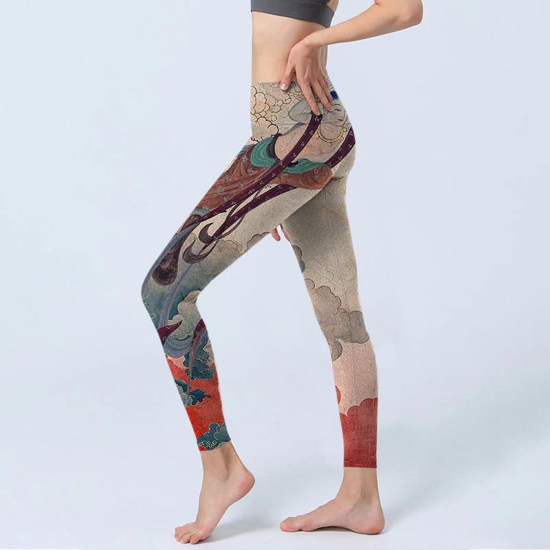 Buddha Stones Dunhuang Flying Apsaras Auspicious Clouds Stampa Leggings Fitness Pantaloni Yoga Donna - Image 4
