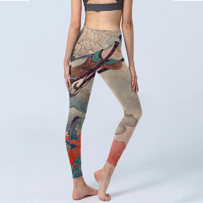 Buddha Stones Dunhuang Flying Apsaras Auspicious Clouds Stampa Leggings Fitness Pantaloni Yoga Donna - Image 5