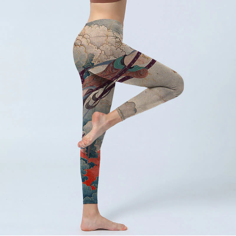 Buddha Stones Dunhuang Flying Apsaras Auspicious Clouds Stampa Leggings Fitness Pantaloni Yoga Donna - Image 6