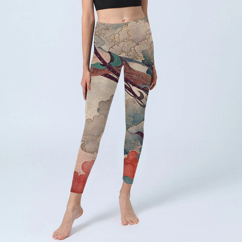 Buddha Stones Dunhuang Flying Apsaras Auspicious Clouds Stampa Leggings Fitness Pantaloni Yoga Donna - Image 7