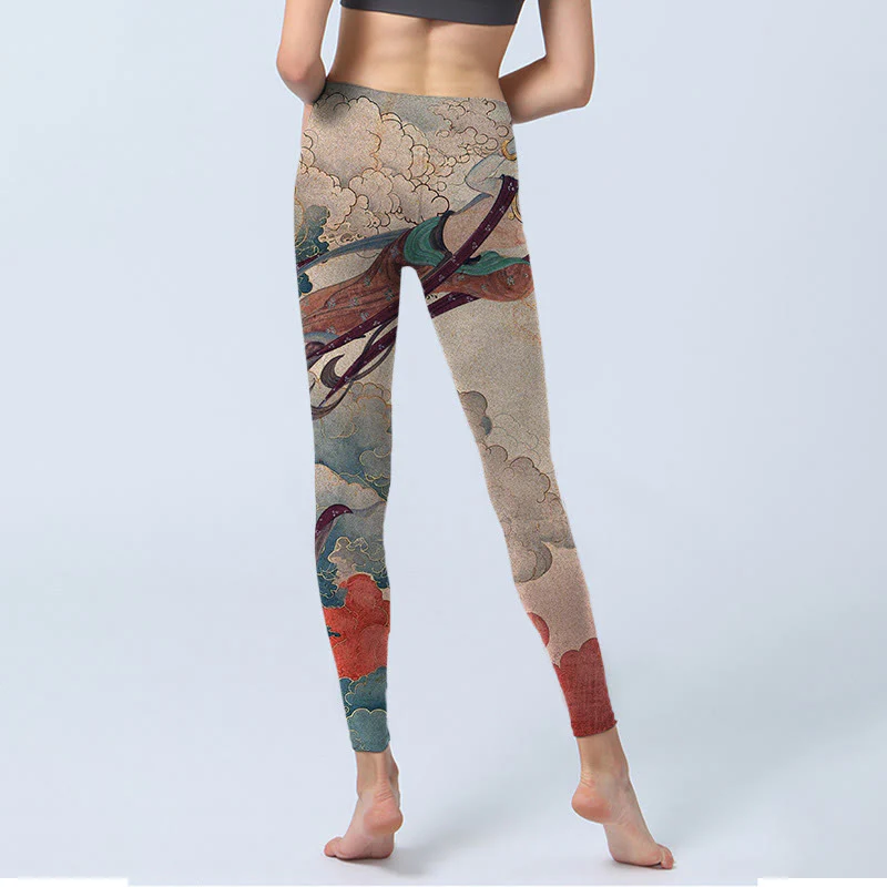 Buddha Stones Dunhuang Flying Apsaras Auspicious Clouds Stampa Leggings Fitness Pantaloni Yoga Donna - Image 8