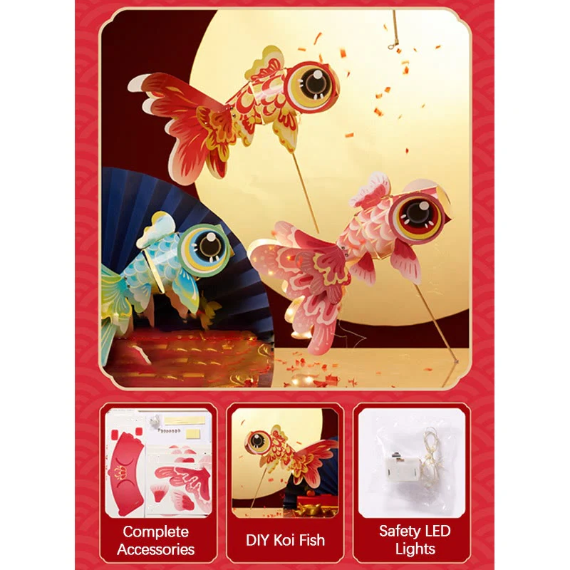Buddha Stones fai da te Fortuna Koi Pesce Lanterna di carta Lampada Festa di metà autunno Bambino Bambini Lanterna Decorazione - Image 11