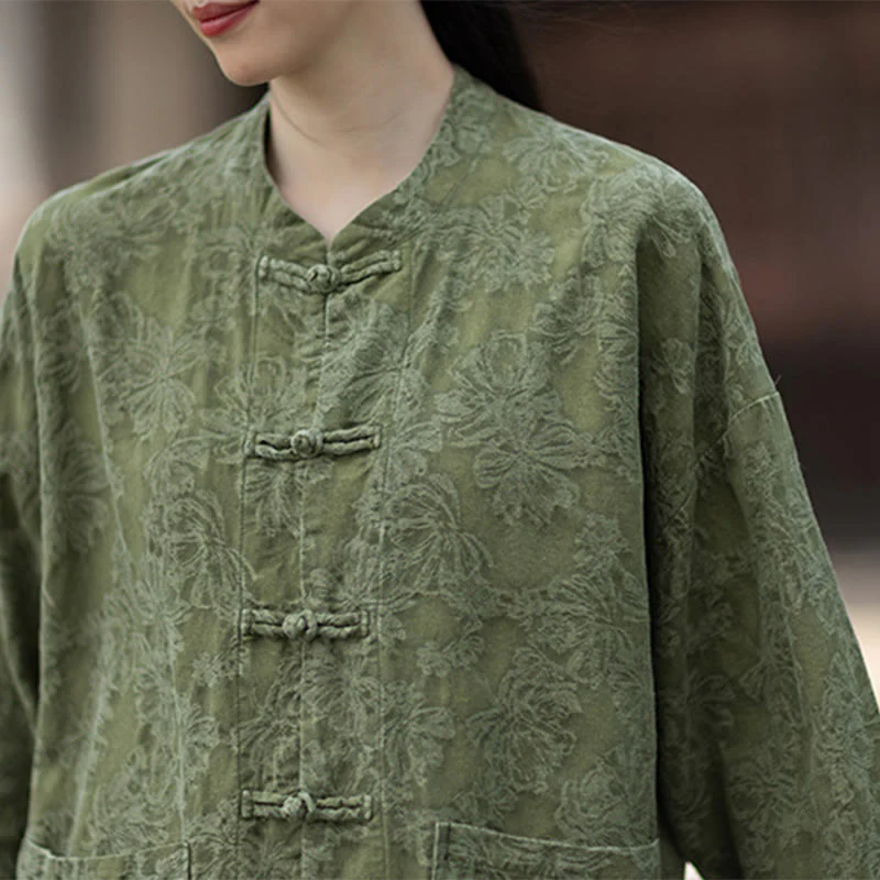 Buddha Stones Fall Jacquard Camicia a maniche lunghe con bottoni a rana da donna, pantaloni, abbigliamento in cotone e lino - Image 12