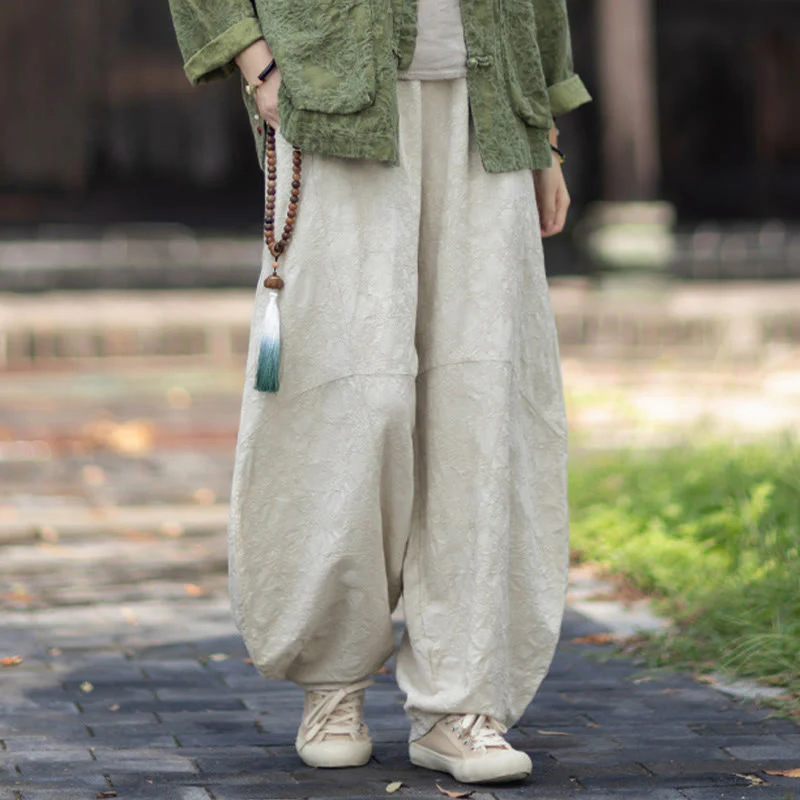 Buddha Stones Fall Jacquard Camicia a maniche lunghe con bottoni a rana da donna, pantaloni, abbigliamento in cotone e lino - Image 33