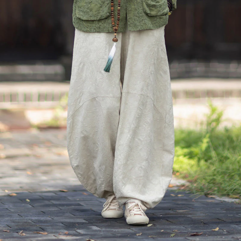Buddha Stones Fall Jacquard Camicia a maniche lunghe con bottoni a rana da donna, pantaloni, abbigliamento in cotone e lino - Image 36