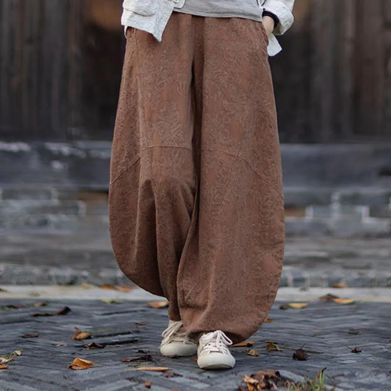 Buddha Stones Fall Jacquard Camicia a maniche lunghe con bottoni a rana da donna, pantaloni, abbigliamento in cotone e lino - Image 37