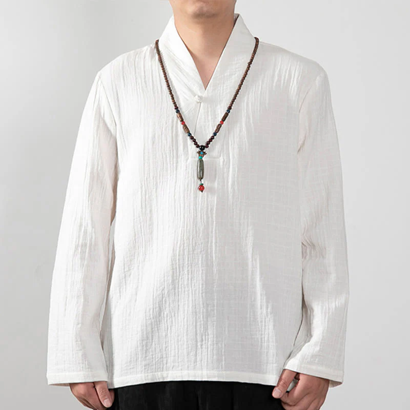 Buddha Stones Fall Simple V-Neck Manica Lunga T-Shirt Cotone Abbigliamento Uomo - Image 11