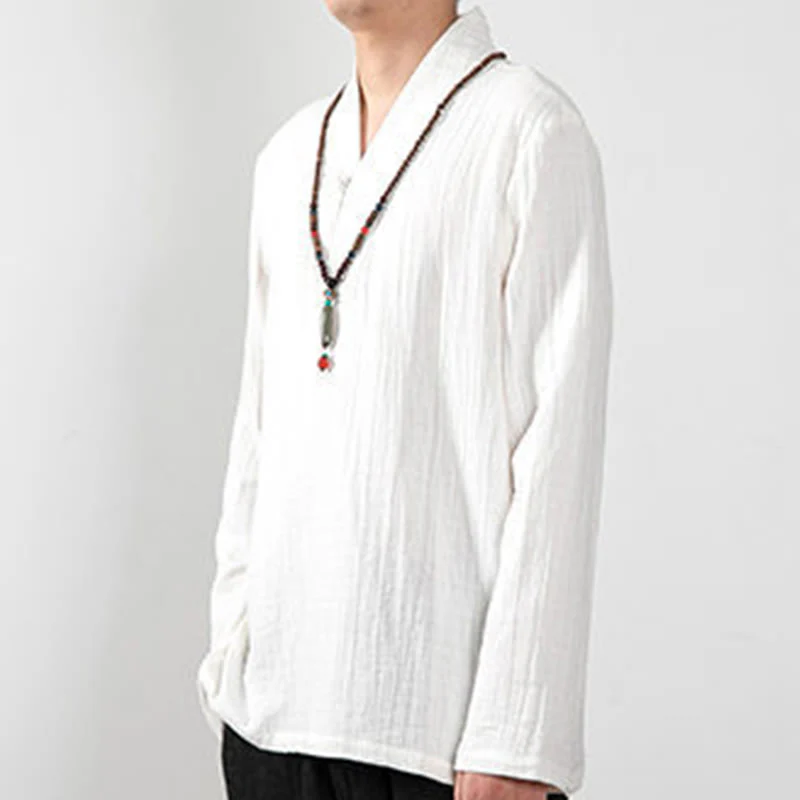 Buddha Stones Fall Simple V-Neck Manica Lunga T-Shirt Cotone Abbigliamento Uomo - Image 12
