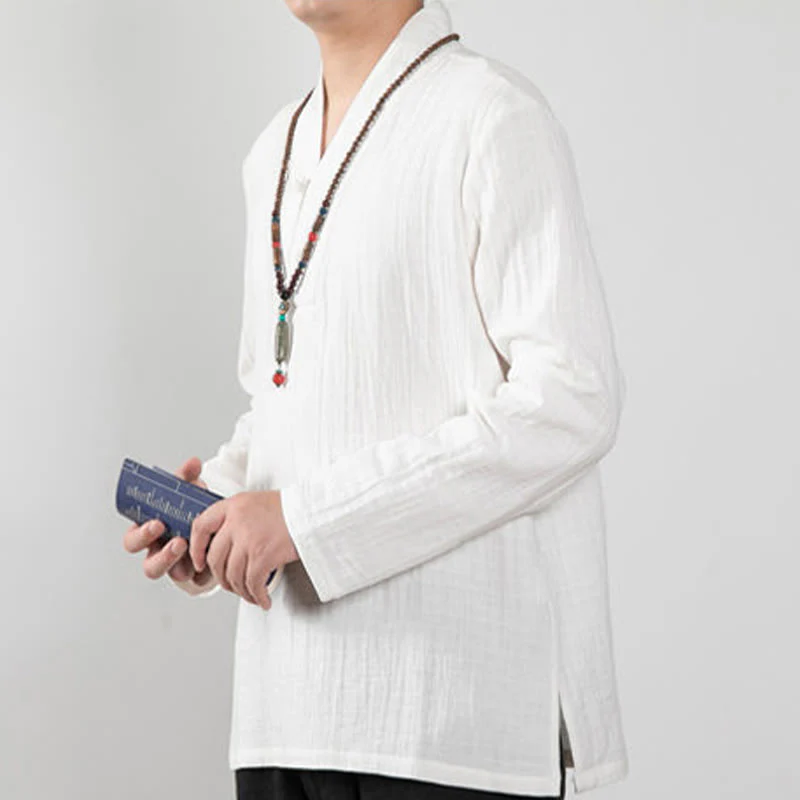 Buddha Stones Fall Simple V-Neck Manica Lunga T-Shirt Cotone Abbigliamento Uomo - Image 15