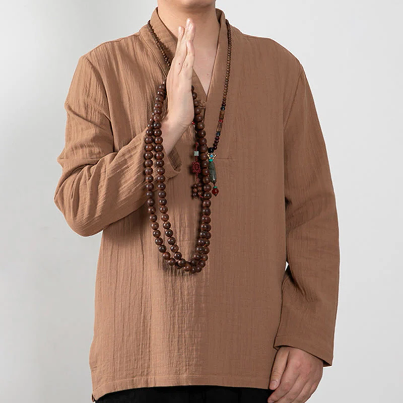 Buddha Stones Fall Simple V-Neck Manica Lunga T-Shirt Cotone Abbigliamento Uomo - Image 5