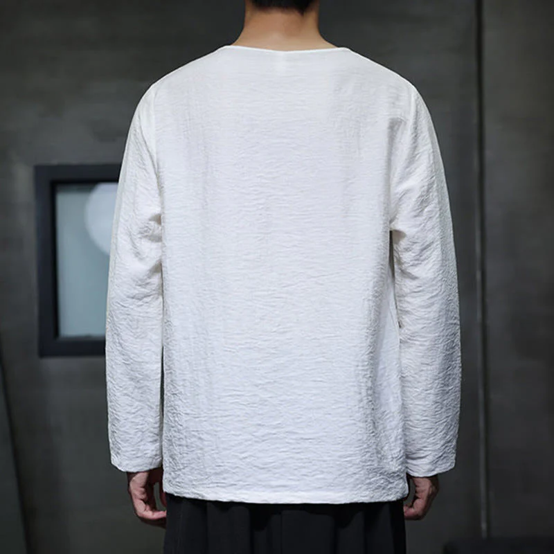 Buddha Stones Fall Solid Girocollo Manica Lunga T-Shirt Cotone Abbigliamento Uomo - Image 10