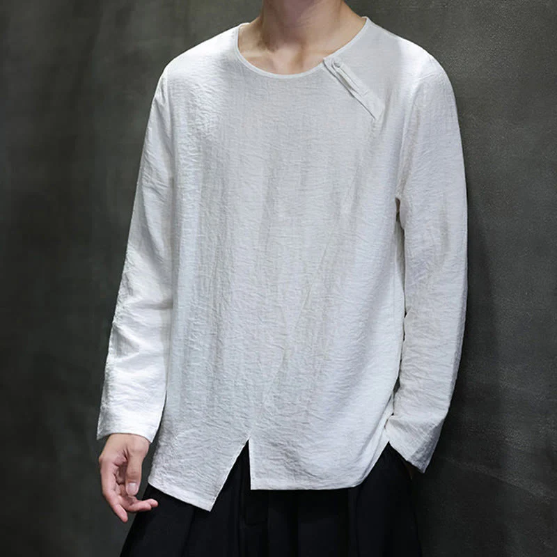 Buddha Stones Fall Solid Girocollo Manica Lunga T-Shirt Cotone Abbigliamento Uomo - Image 11