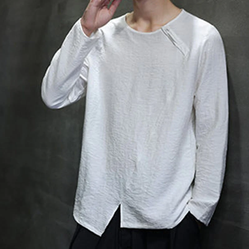 Buddha Stones Fall Solid Girocollo Manica Lunga T-Shirt Cotone Abbigliamento Uomo - Image 12