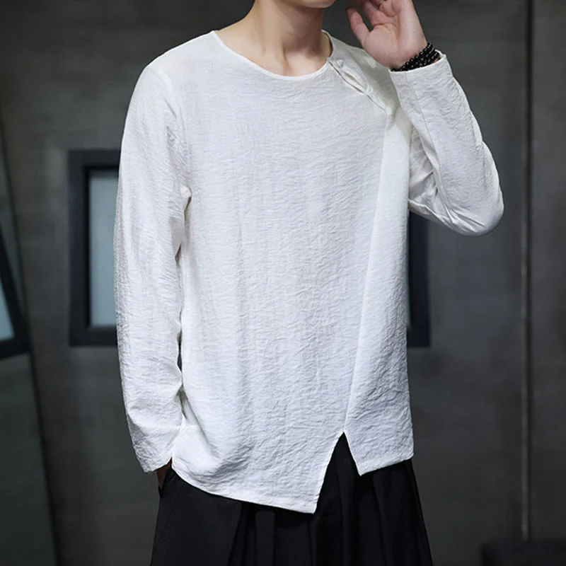 Buddha Stones Fall Solid Girocollo Manica Lunga T-Shirt Cotone Abbigliamento Uomo - Image 14