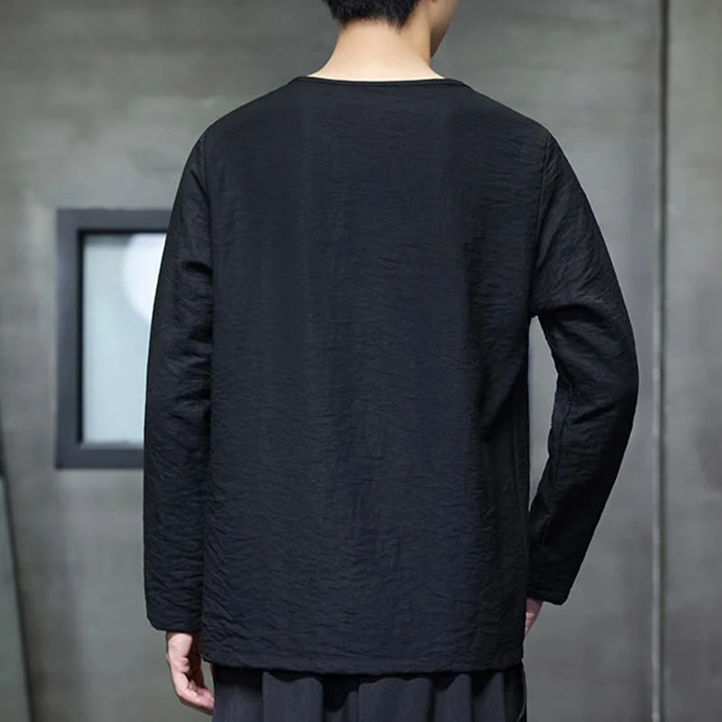 Buddha Stones Fall Solid Girocollo Manica Lunga T-Shirt Cotone Abbigliamento Uomo - Image 24
