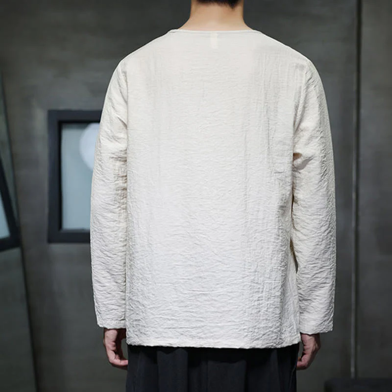 Buddha Stones Fall Solid Girocollo Manica Lunga T-Shirt Cotone Abbigliamento Uomo - Image 3