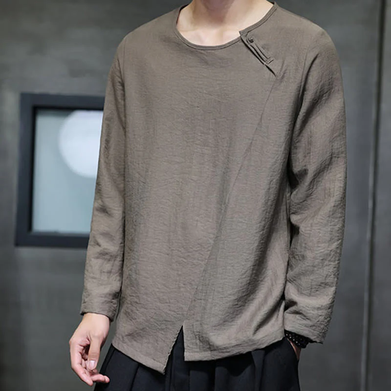 Buddha Stones Fall Solid Girocollo Manica Lunga T-Shirt Cotone Abbigliamento Uomo - Image 34