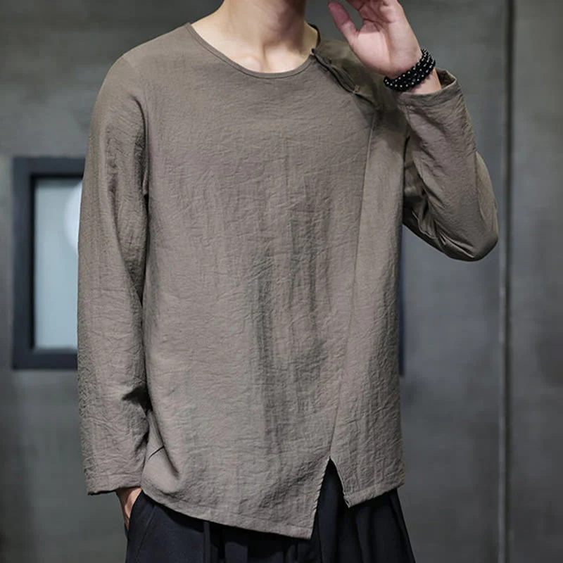 Buddha Stones Fall Solid Girocollo Manica Lunga T-Shirt Cotone Abbigliamento Uomo - Image 36