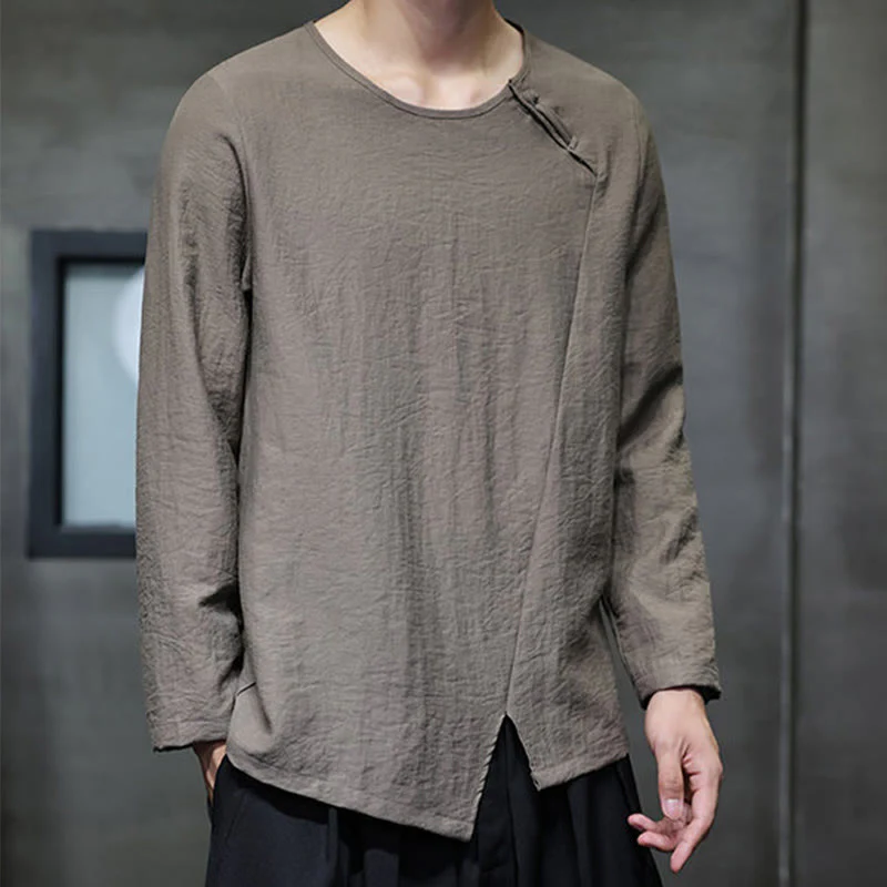 Buddha Stones Fall Solid Girocollo Manica Lunga T-Shirt Cotone Abbigliamento Uomo - Image 37