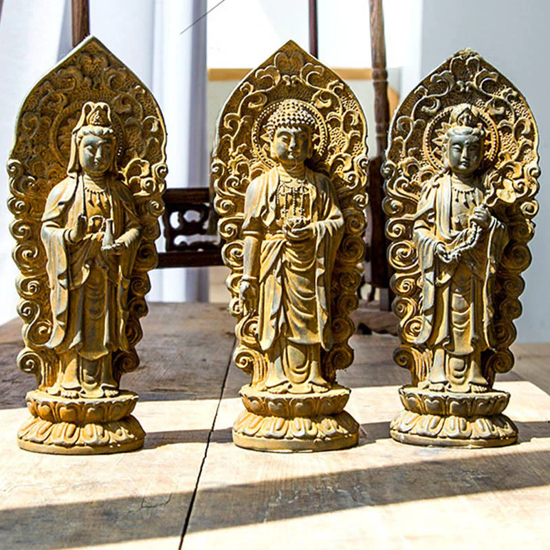 Buddha Stones fatte a mano Amitabha Guanyin Avalokitesvara Mahasthamaprapta Polvere di ferro Ruggine Statua in resina colata Decorazione - Image 20