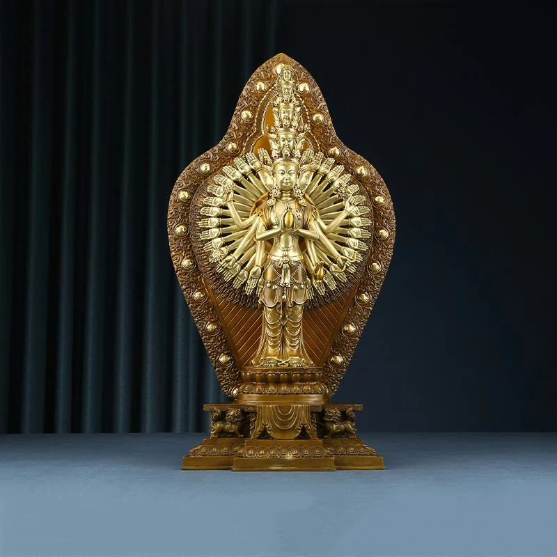 Buddha Stones Fatte a Mano Avalokitesvara Kwan Yin Ricchezza Statua in Ottone e Rame Decorazione
