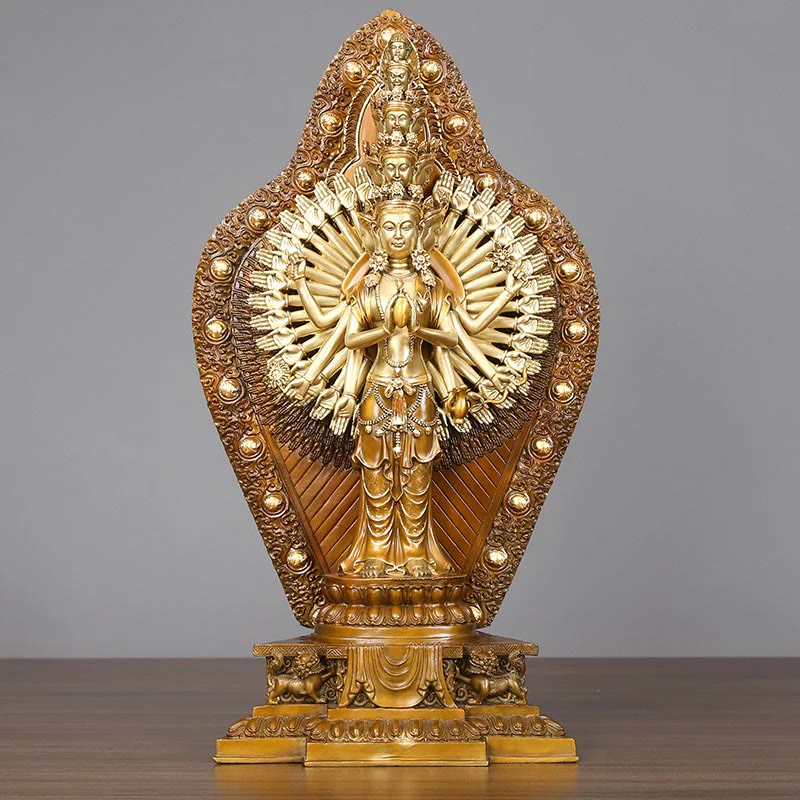 Buddha Stones Fatte a Mano Avalokitesvara Kwan Yin Ricchezza Statua in Ottone e Rame Decorazione - Image 10