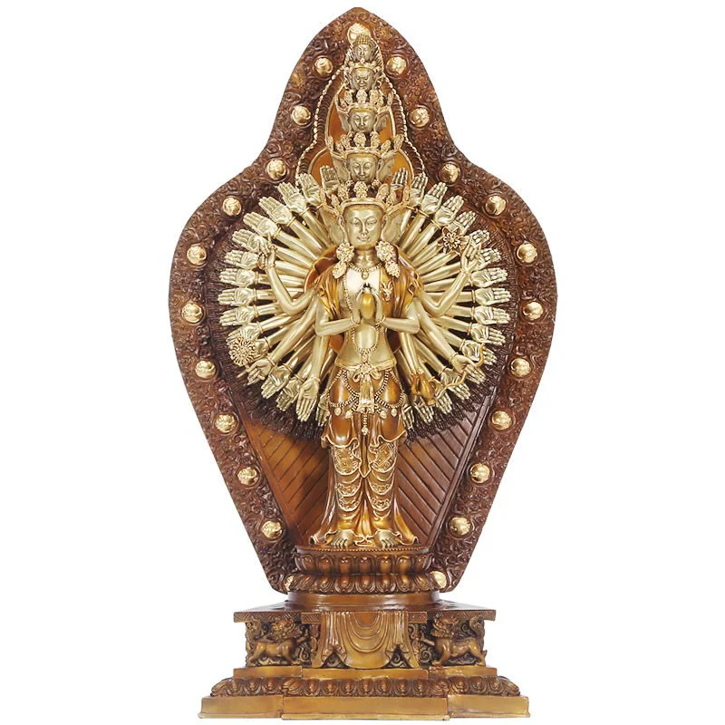 Buddha Stones Fatte a Mano Avalokitesvara Kwan Yin Ricchezza Statua in Ottone e Rame Decorazione - Image 15