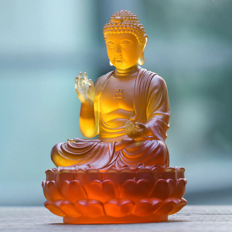 Buddha Stones fatte a mano Buddha Sakyamuni Liuli Cristallo Pezzo d'arte Statua della compassione Casa Ufficio Offerta Decorazione - Image 3