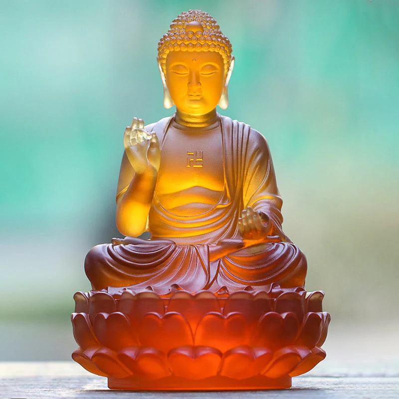 Buddha Stones fatte a mano Buddha Sakyamuni Liuli Cristallo Pezzo d'arte Statua della compassione Casa Ufficio Offerta Decorazione - Image 5