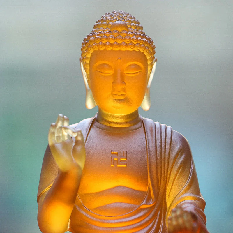 Buddha Stones fatte a mano Buddha Sakyamuni Liuli Cristallo Pezzo d'arte Statua della compassione Casa Ufficio Offerta Decorazione - Image 6