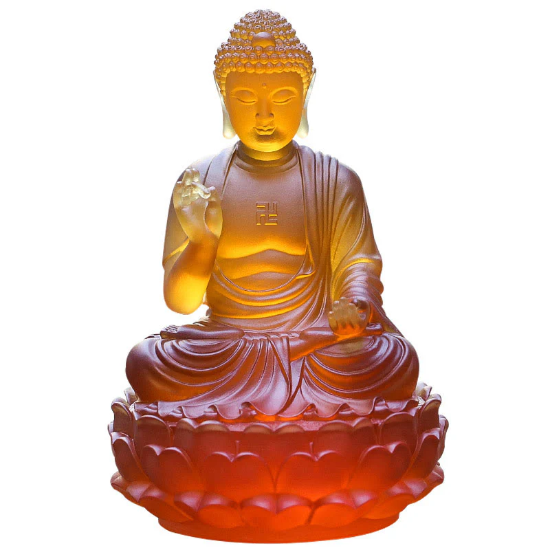 Buddha Stones fatte a mano Buddha Sakyamuni Liuli Cristallo Pezzo d'arte Statua della compassione Casa Ufficio Offerta Decorazione - Image 8