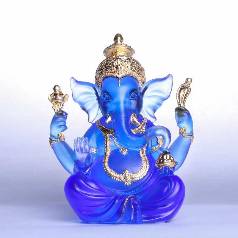 Buddha Stones fatte a mano Ganesh Ganpati Elefante Figurina Liuli Cristallo Pezzo d'Arte Protezione Statua Decorazione della casa - Image 12
