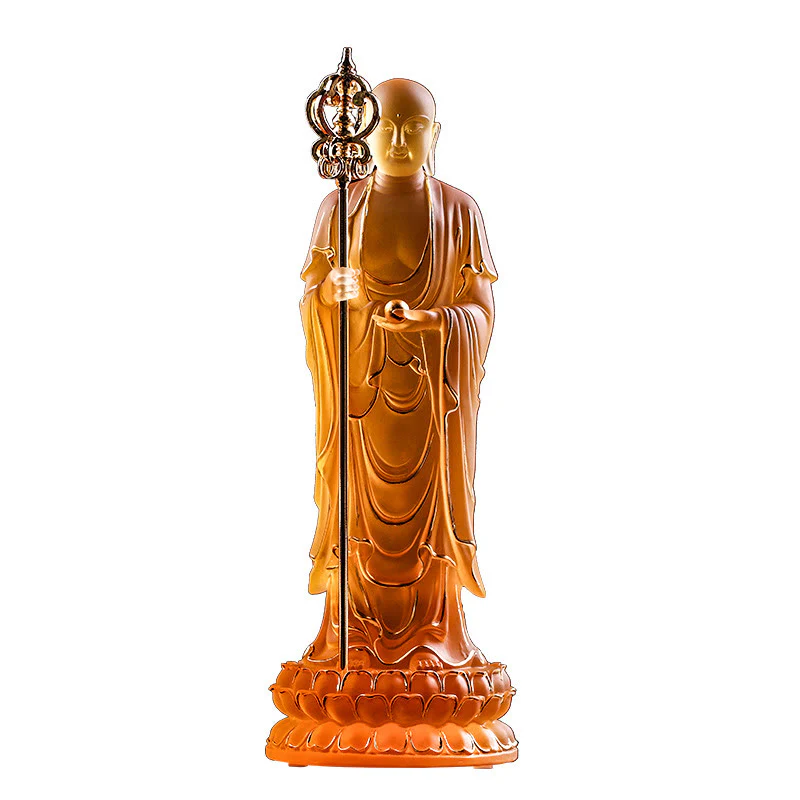 Buddha Stones fatte a mano Ksitigarbha Bodhisattva Figurina Liuli Cristallo Pezzo d'arte Statua della serenità Decorazione per la casa - Image 13