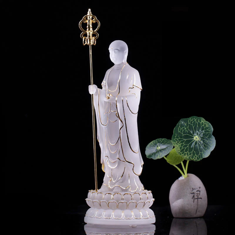 Buddha Stones fatte a mano Ksitigarbha Bodhisattva Figurina Liuli Cristallo Pezzo d'arte Statua della serenità Decorazione per la casa - Image 14