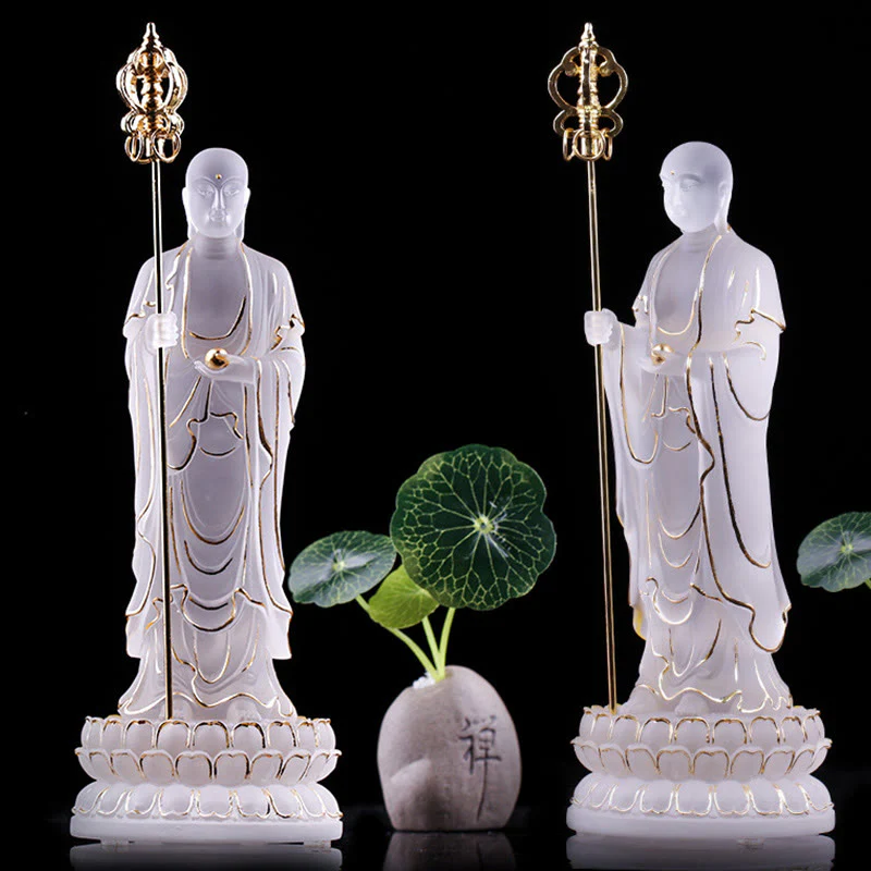 Buddha Stones fatte a mano Ksitigarbha Bodhisattva Figurina Liuli Cristallo Pezzo d'arte Statua della serenità Decorazione per la casa - Image 15