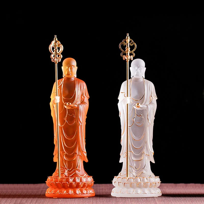 Buddha Stones fatte a mano Ksitigarbha Bodhisattva Figurina Liuli Cristallo Pezzo d'arte Statua della serenità Decorazione per la casa - Image 16