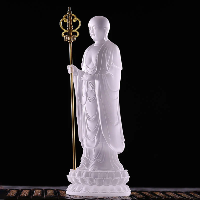 Buddha Stones fatte a mano Ksitigarbha Bodhisattva Figurina Liuli Cristallo Pezzo d'arte Statua della serenità Decorazione per la casa - Image 5