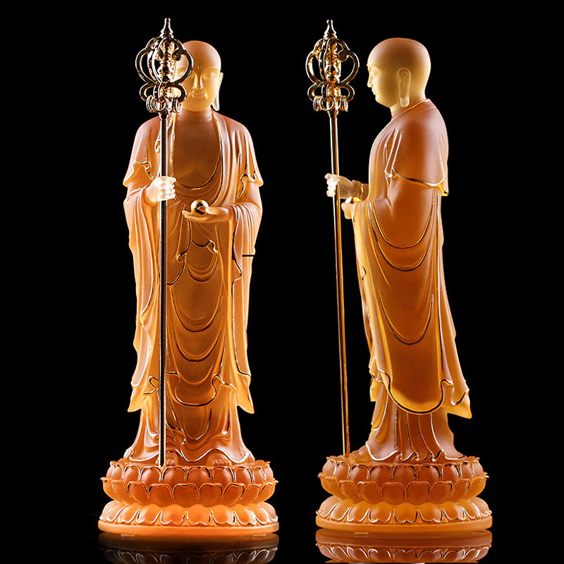 Buddha Stones fatte a mano Ksitigarbha Bodhisattva Figurina Liuli Cristallo Pezzo d'arte Statua della serenità Decorazione per la casa - Image 8