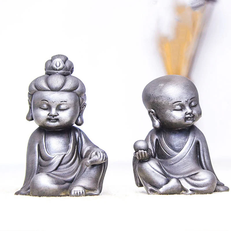Buddha Stones Fatte a mano Ksitigarbha Kwan Yin Guanyin Avalokitesvara Tathagata Polvere di ferro Ruggine Statua in resina colata Decorazione della casa - Image 36
