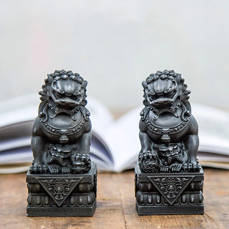 Buddha Stones fatte a mano Leone Fu Foo Cani Polvere di ferro Ruggine Statua in resina fusa Allontana il male Protezione Decorazione per la casa - Image 11