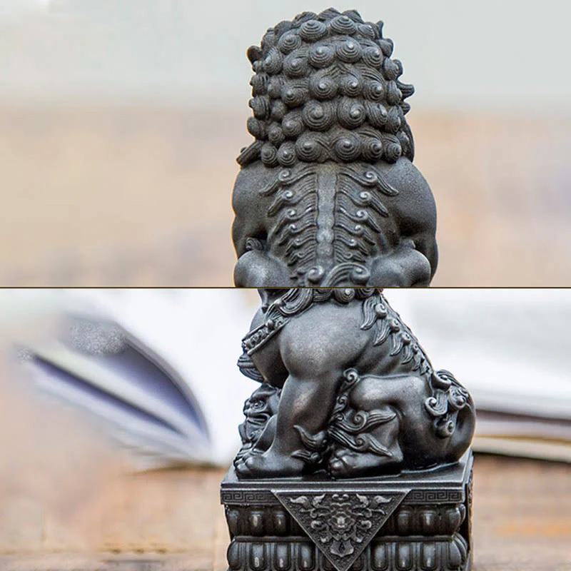 Buddha Stones fatte a mano Leone Fu Foo Cani Polvere di ferro Ruggine Statua in resina fusa Allontana il male Protezione Decorazione per la casa - Image 13