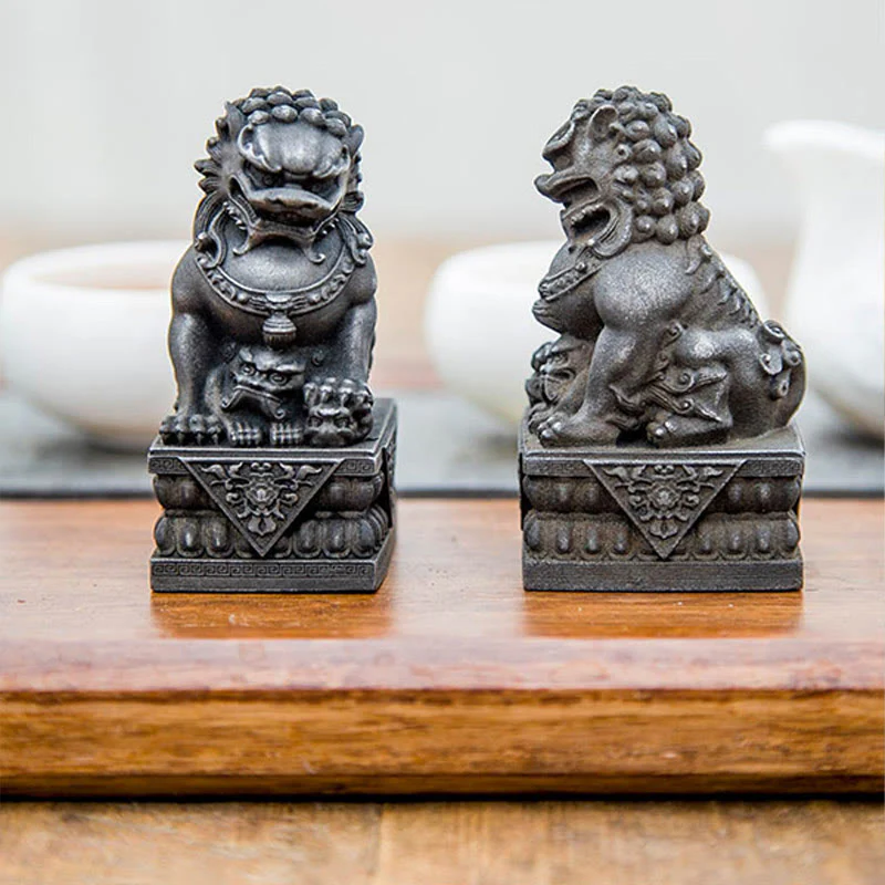 Buddha Stones fatte a mano Leone Fu Foo Cani Polvere di ferro Ruggine Statua in resina fusa Allontana il male Protezione Decorazione per la casa - Image 19