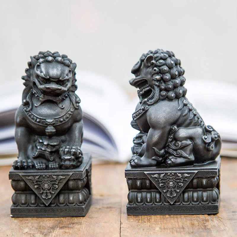 Buddha Stones fatte a mano Leone Fu Foo Cani Polvere di ferro Ruggine Statua in resina fusa Allontana il male Protezione Decorazione per la casa - Image 22