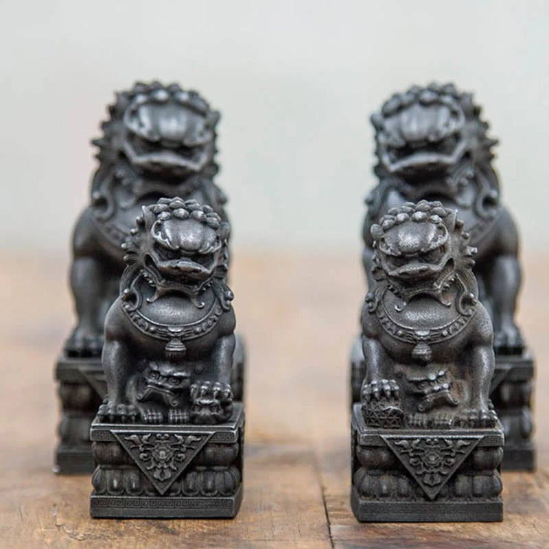 Buddha Stones fatte a mano Leone Fu Foo Cani Polvere di ferro Ruggine Statua in resina fusa Allontana il male Protezione Decorazione per la casa - Image 23
