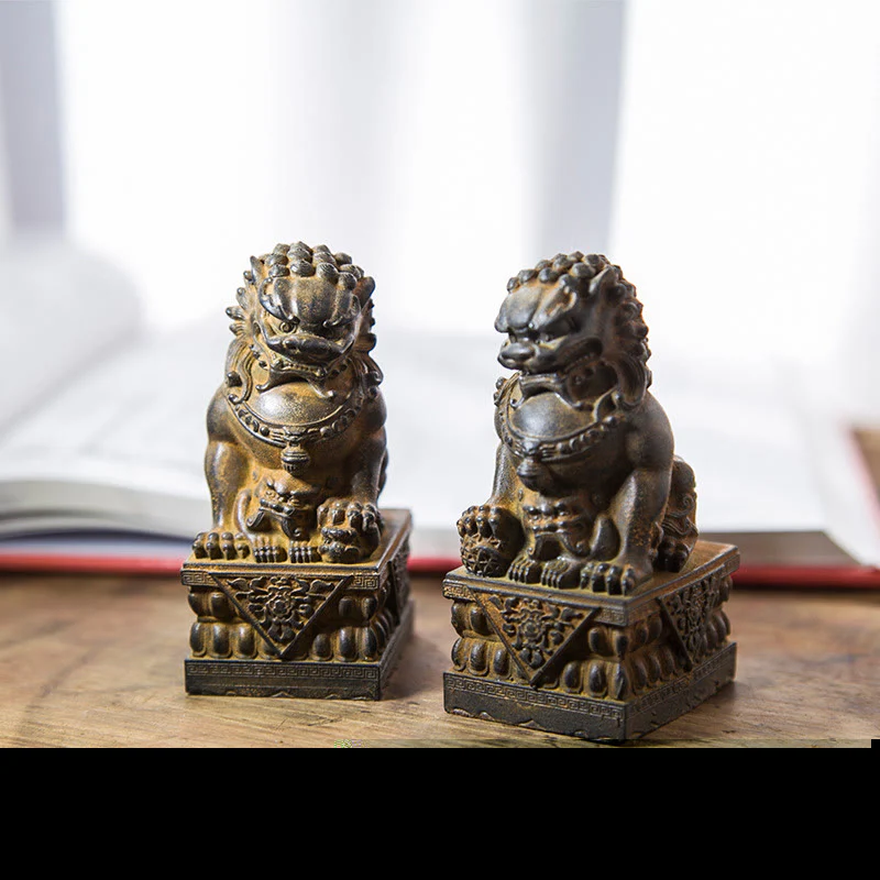 Buddha Stones fatte a mano Leone Fu Foo Cani Polvere di ferro Ruggine Statua in resina fusa Allontana il male Protezione Decorazione per la casa - Image 37