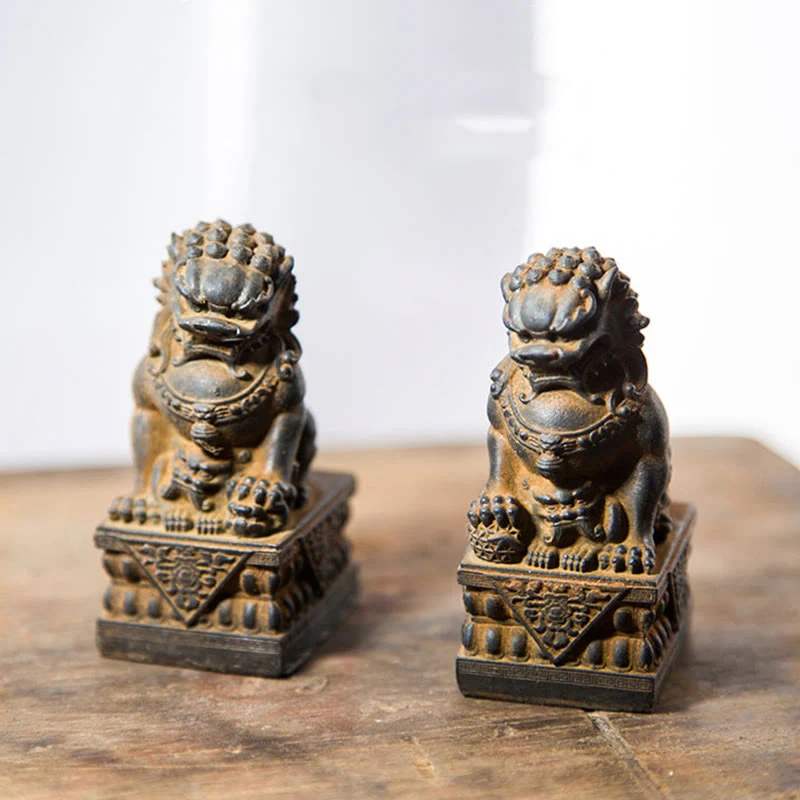 Buddha Stones fatte a mano Leone Fu Foo Cani Polvere di ferro Ruggine Statua in resina fusa Allontana il male Protezione Decorazione per la casa - Image 38